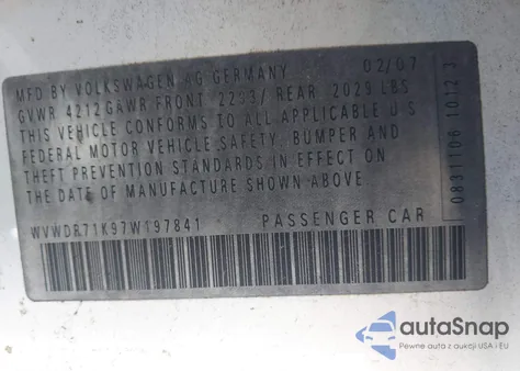 2007 Volkswagen Rabbit 4-Door из США, поврежденный, VIN WVWDR71K97W197841